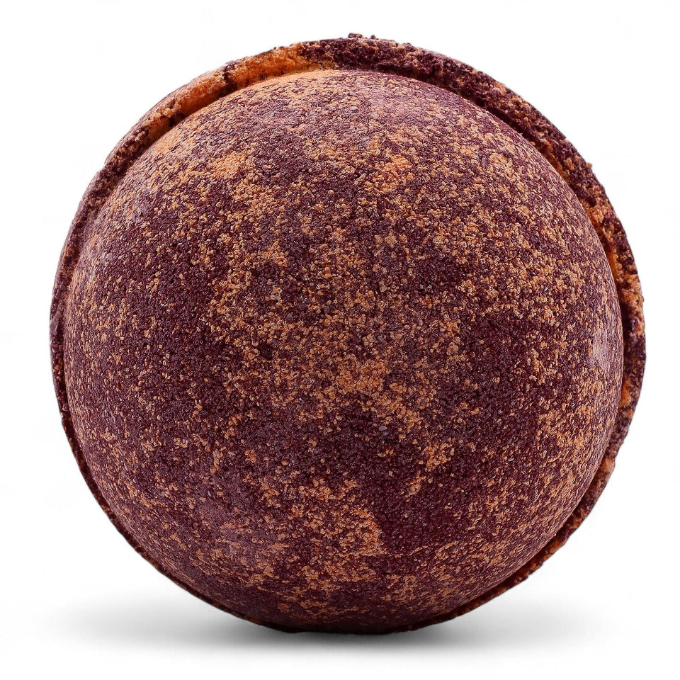 Brown bath bomb on a white background