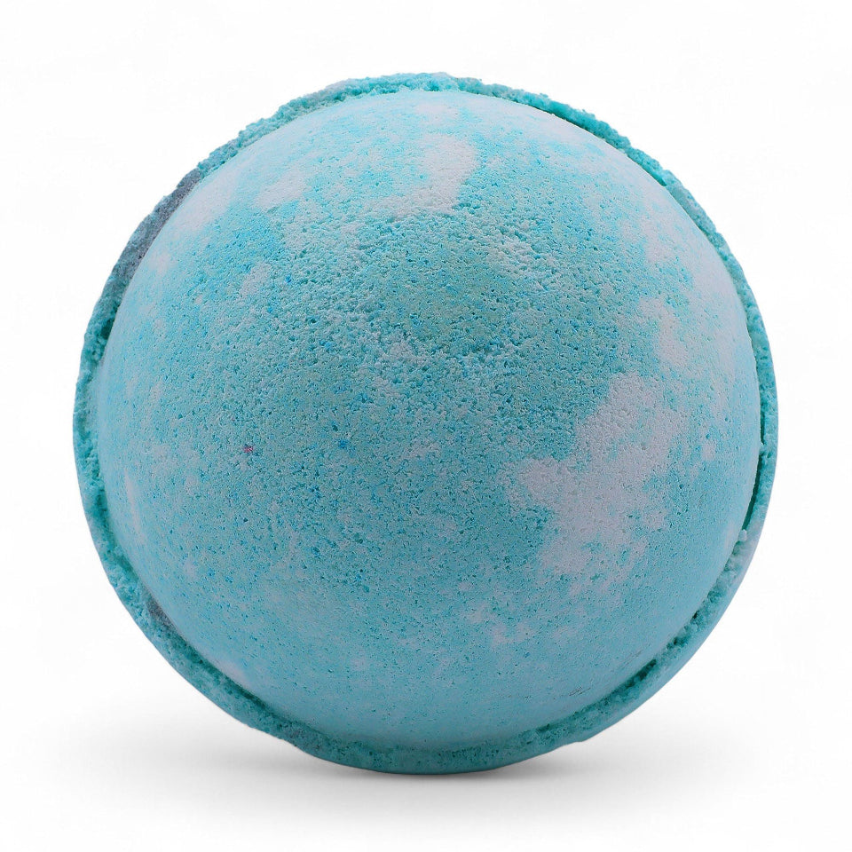 Blue bath bomb on a white background